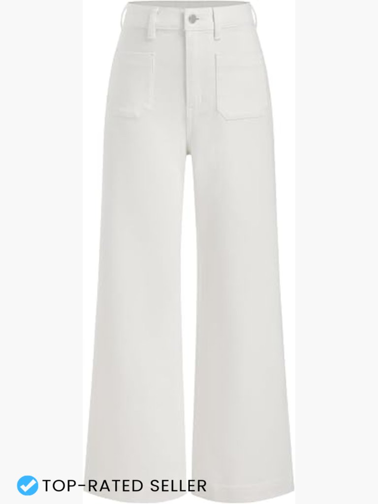 Wide Leg Cropped Jeans High Waisted Stretchy Denim Flared Pants With Pockets